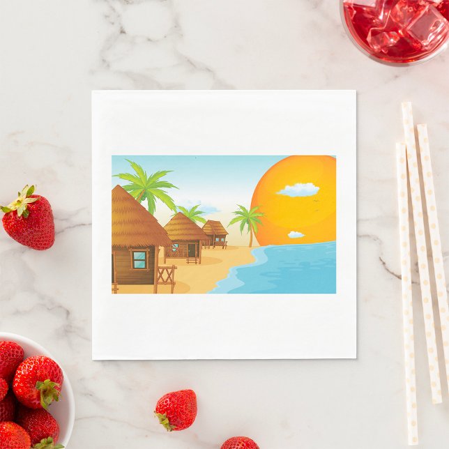 Serviette En Papier Coucher de soleil tropical avec des huttes de chau (Créateur téléchargé)
