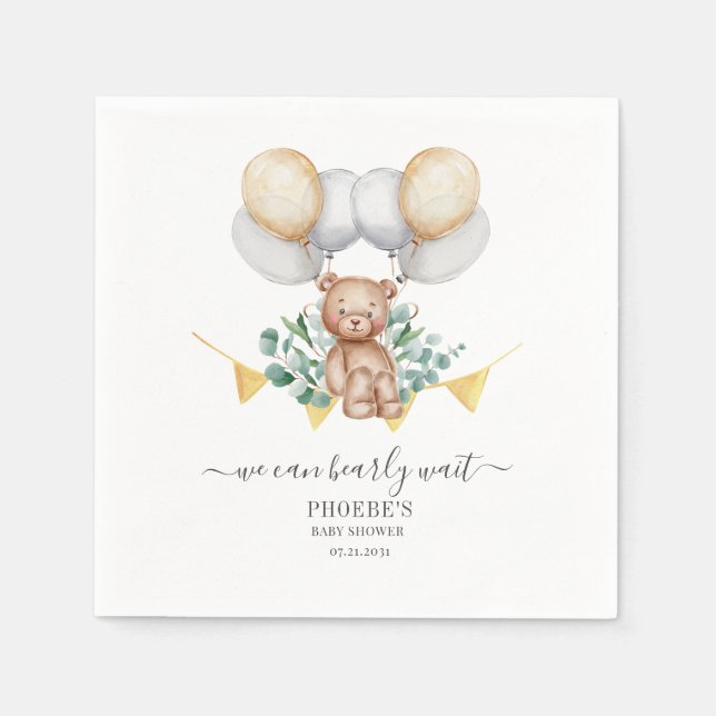 Serviette En Papier Coucou ours de la Baby Shower Eucalyptus, j'attend (Devant)