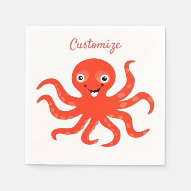 Serviette En Papier Coucou rouge souriant Octopus Thunder_Cove (Devant)