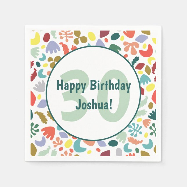 Serviette En Papier Couleur 30e anniversaire Personnalisé (Devant)