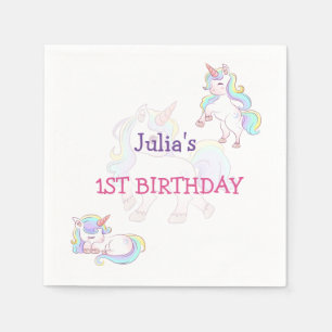 Serviette En Papier Couleur arc-en-ciel Unicorn bébé fille anniversair