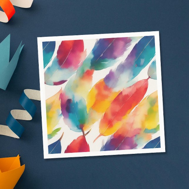 Serviette En Papier Couleur cool Arc-en-ciel Indien plume Aquarelle (Créateur téléchargé)