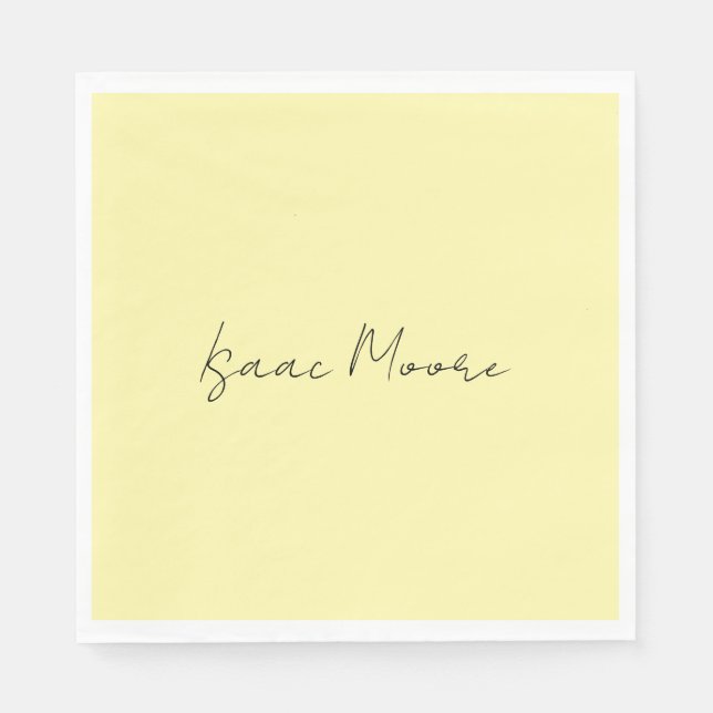 Serviette En Papier Couleur Crème Élégant Simple Nom Calligraphie Scri (Devant)