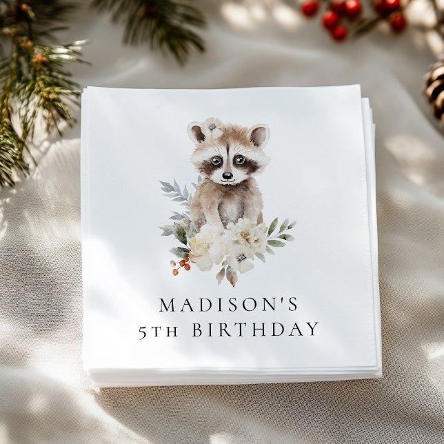 Serviette En Papier Couleur d'eau douce Raccoon fête d'anniversaire (Créateur téléchargé)