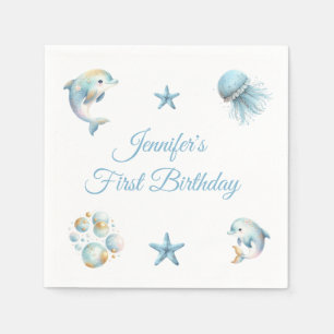 Serviette En Papier Couleur d'eau douce sous la mer Scène Anniversaire