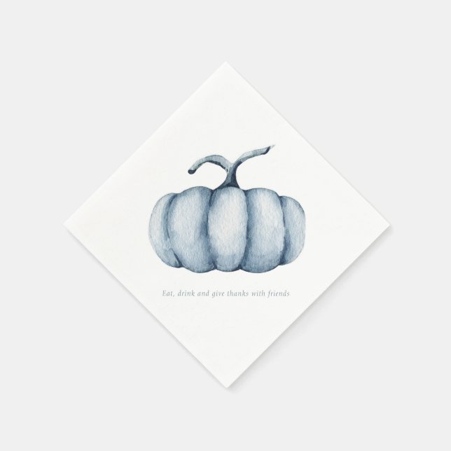Serviette En Papier Couleur d'eau du citrouille de Thanksgiving bleu (Coin)