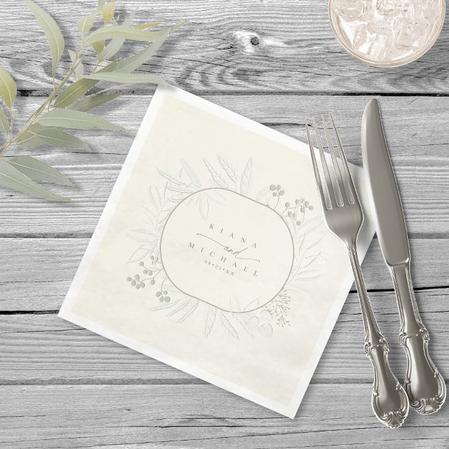 Serviette En Papier Couleur Eucalyptus Tones Wreath Ivory ID901 (Créateur téléchargé)