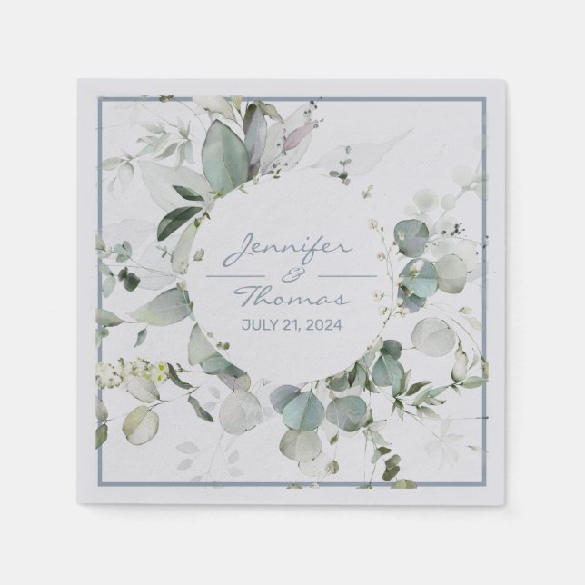 Serviette En Papier Couleur Hydrangea et papier feuille vert Napkin (Devant)