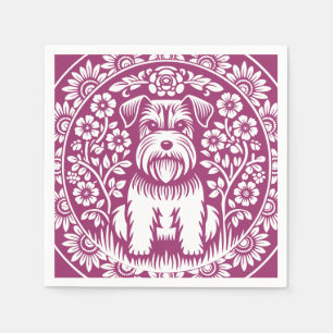 Serviette En Papier Couleur personnalisée Schnauzer Floral victorien