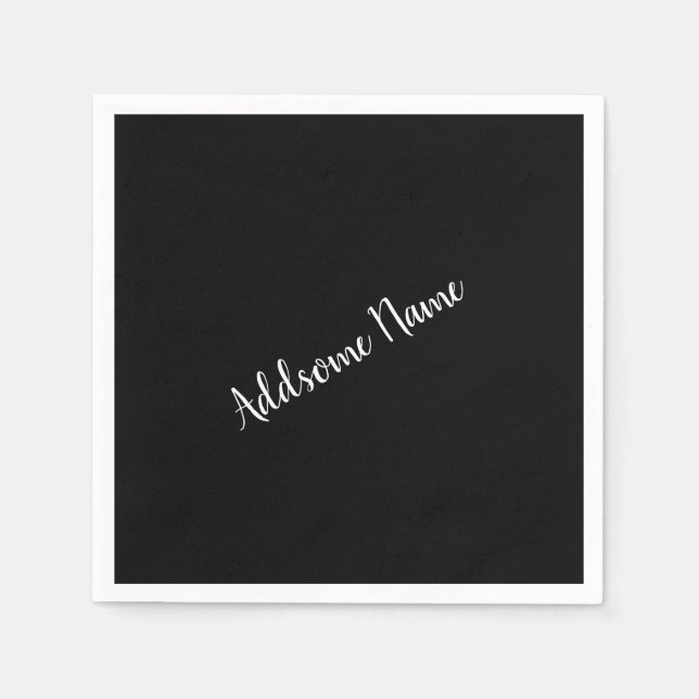 Serviette En Papier Couleur solide Moderne Noir de base Monogramme (Devant)