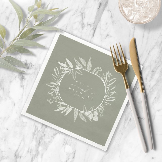 Serviette En Papier Couleur Tons Eucalyptus Mariage Wreath Grn ID901 (Créateur téléchargé)