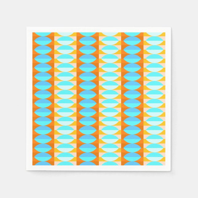 Serviette En Papier Couleur Turquoise Bleu Orange Jaune Motif (Devant)