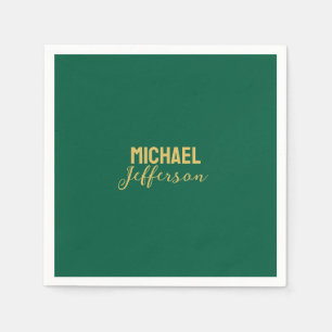 Serviette En Papier Couleur verte or élégante moderne minimaliste nom