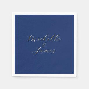 Serviette En Papier Couleurs Bleu & Or Nom Professionnel Tendance Mode