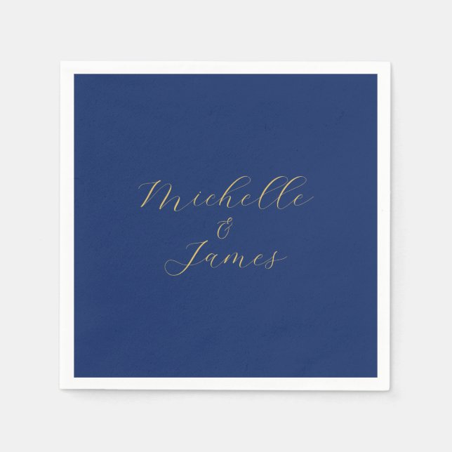 Serviette En Papier Couleurs Bleu & Or Nom Professionnel Tendance Mode (Devant)