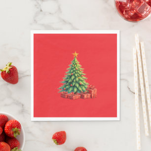 Serviette En Papier Couleurs de Noël, Arbre de Noël Décoré,