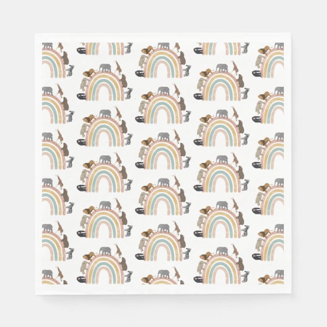 Serviette En Papier Couleurs de terre Arc-en-ciel Jungle Animaux Motif (Devant)