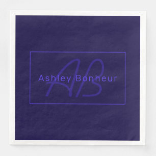 Serviette En Papier Couleurs Deep Purple Modernes Nom et Monogramme