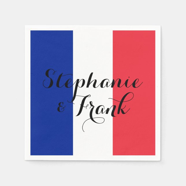 Serviette En Papier Couleurs du drapeau français pour un mariage (Devant)