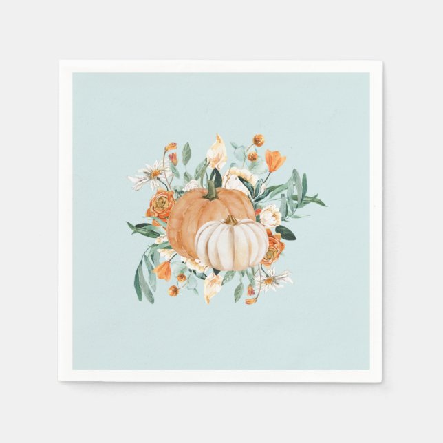 Serviette En Papier Couleurs Florales Citrouilles Bleues, (Devant)