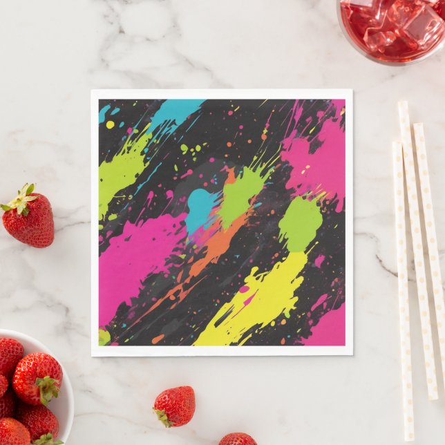 Serviette En Papier Couleurs néon Retro Paint Splatter (En situation)