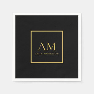 Serviette En Papier Couleurs Or Noir Monogramme Lettre Initiale Nom