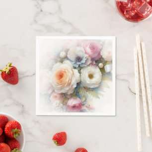 Serviette En Papier Couleurs Pastel Aquarelle Art Floral Peinture Mari
