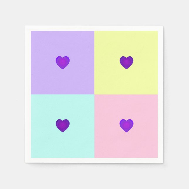 Serviette En Papier Couleurs pastel & coeurs violets battre (Devant)