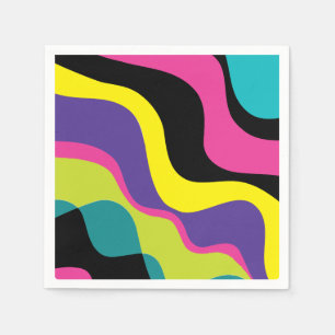 Serviette En Papier Couleurs Rétro Funky Vague Motif Pop 90's Fête
