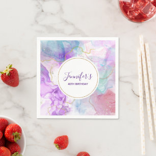 Serviette En Papier Couleurs violettes, vertes, roses Fleurs Anniversa