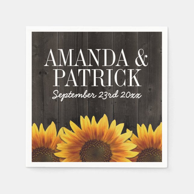 Serviette En Papier Country Barn Wood + Rustic Sunflower Mariage (Devant)