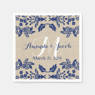 Serviette En Papier Country Garden Damask Blue et Burlap