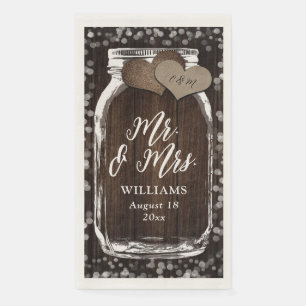 Serviette En Papier Country Grange Wood Mason Jar Mr & Mrs Mariage