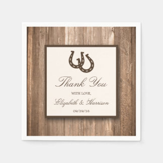 Serviette En Papier Country Rustic Horseshoe & Brown Wood Mariage