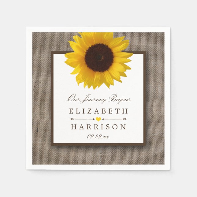 Serviette En Papier Country Rustic Tournesol & Mariage Burlap (Devant)