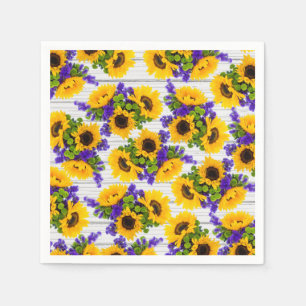 Serviette En Papier Country Rustic White Wood Purple Yellow Sunflower