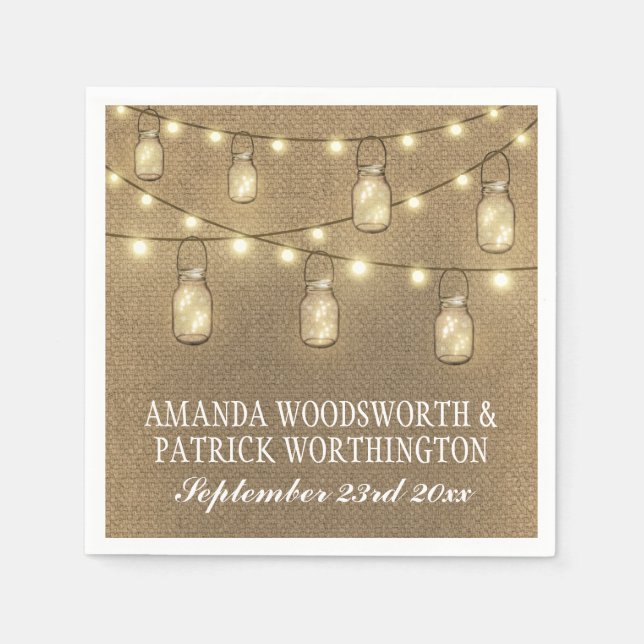 Serviette En Papier Country Rustique Burlap Mason Jar Mariage serviett (Devant)