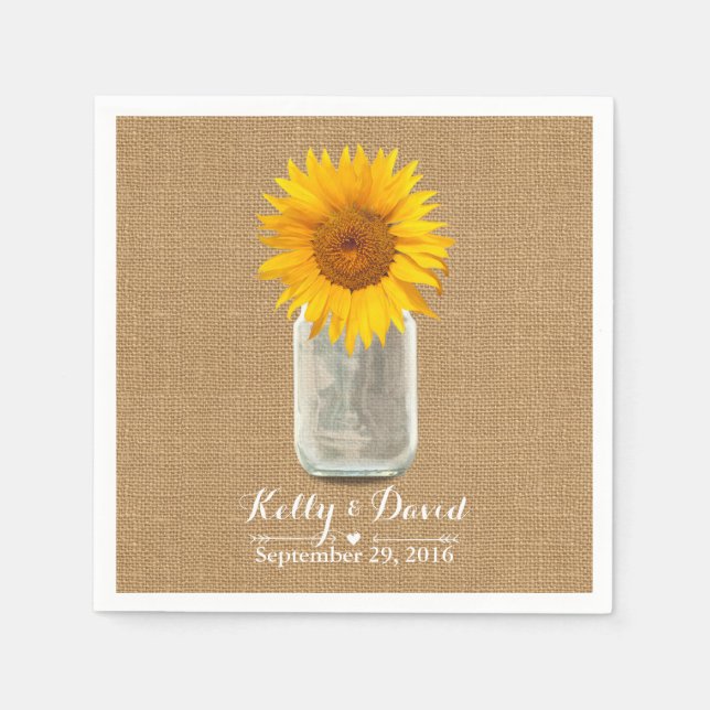 Serviette En Papier Country Sunflower & Mason Jar Burlap Mariage (Devant)