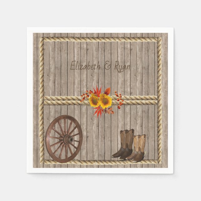 Serviette En Papier Country Western, Sunflowers Bois corde Custom (Devant)