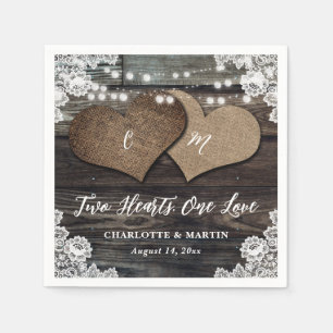 Serviette En Papier Country Wood Deux Coeurs Floral Lace Mariage
