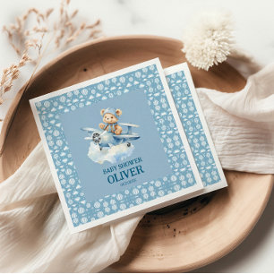 Serviette En Papier Coupe Bear Blue Plane Time Vol Un 1er anniversaire