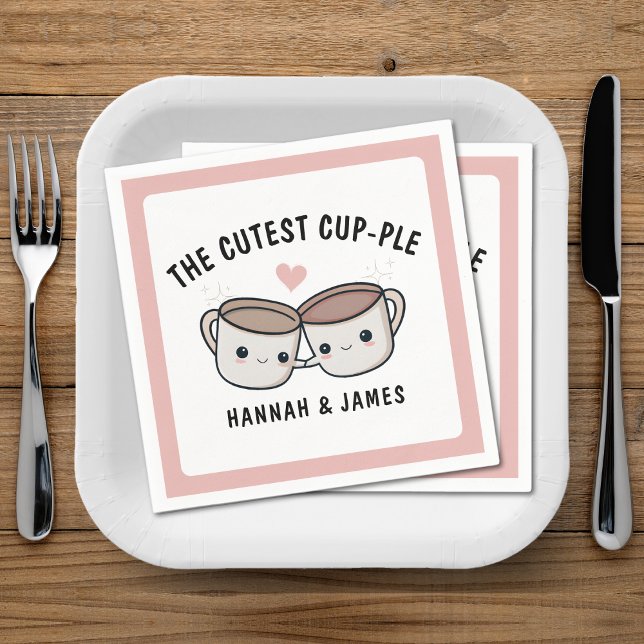 Serviette En Papier Coupe de café amusante Couple Mariage Anniversaire (Cute Funny Coffee Cup Couple Wedding Anniversary Napkins)