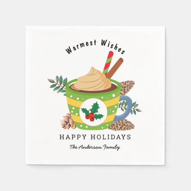 Serviette En Papier Coupe de chocolat chaud de Noël Vert Blanc (Devant)