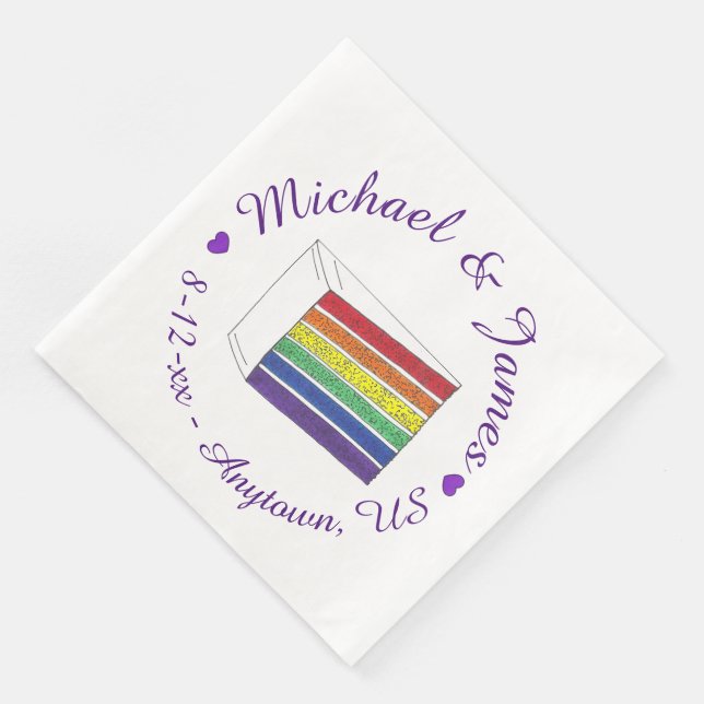 Serviette En Papier Coupe de gâteau Mariage arc-en-ciel Coeur pourpre  (Coin)