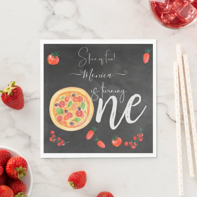 Serviette En Papier Coupe de plaisir, premier anniversaire de pizza (En situation)