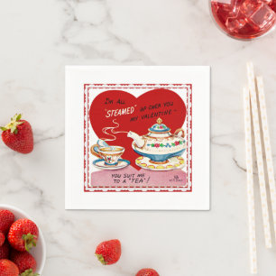 Serviette En Papier Coupe de thé et papier de théière rétro Valentine