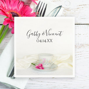 Serviette En Papier Coupe de thé florale et Mariage de roses roses ros