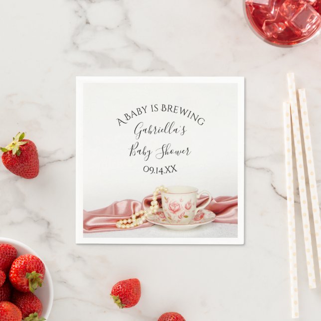 Serviette En Papier Coupe de Thé Rose Floral Baby brasse Douche (En situation)