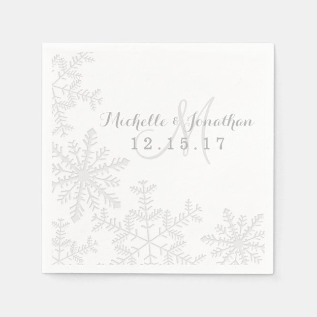 Serviette En Papier Coupe laser Silver Snowflakes Mariage d'hiver Napk (Devant)