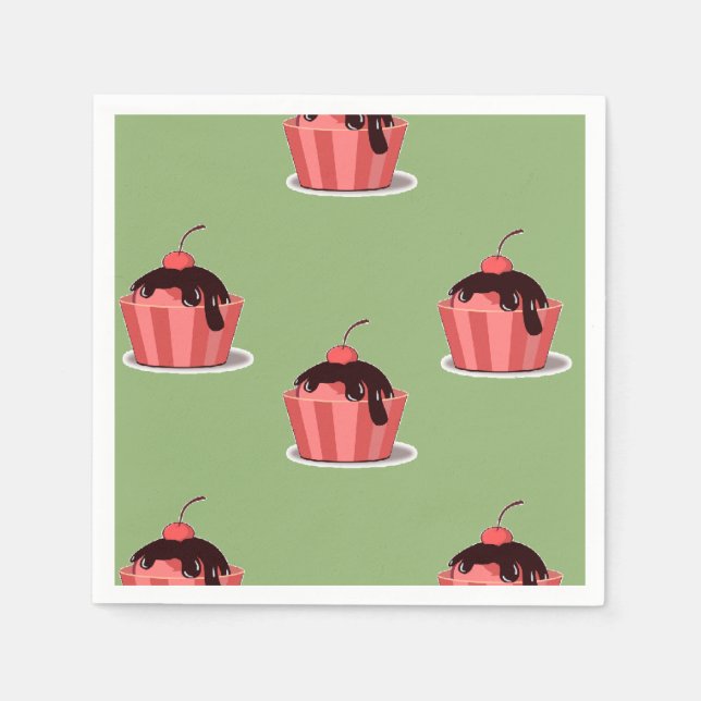 Serviette En Papier Coupes de glace rose sur le vert (Devant)